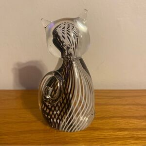 Vintage Murano Style Artistic Glass Cat Figurine - Black and Clear